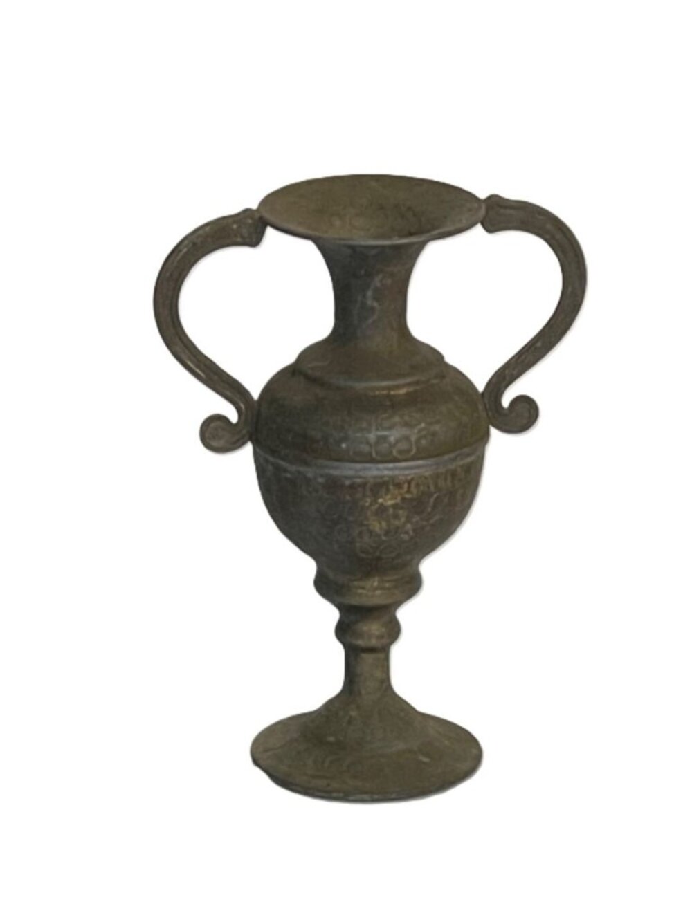 Vintage 6.5" Solid Brass Two Handled Trophy Urn Vase Aged Patina As Is